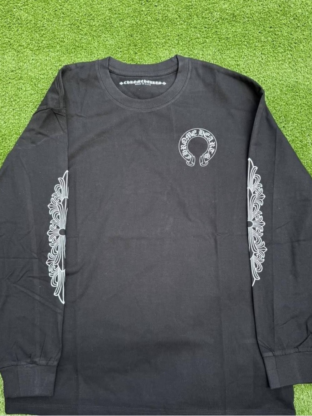 Chrome Hearts Black Long-Sleeve Crewneck Shirt with White Graphic